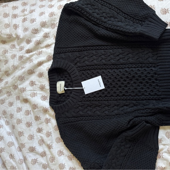 Black Chunky Cable Knit Crew Neck Sweater - Picture 4 of 5